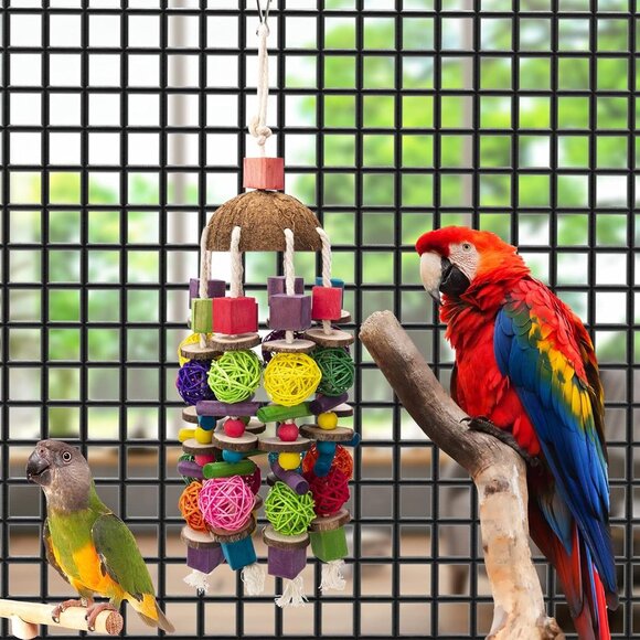 Large Bird Parrot Toys, Multicolored Wooden Blocks Bird Chewing Toy Parrot Cage - Picture 4 of 6